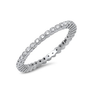 Half Eternity Band Ring Wedding Princess Cut CZ